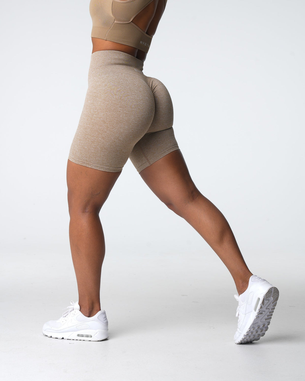 Women Beige Scrunch Seamless Shorts | NVGTN