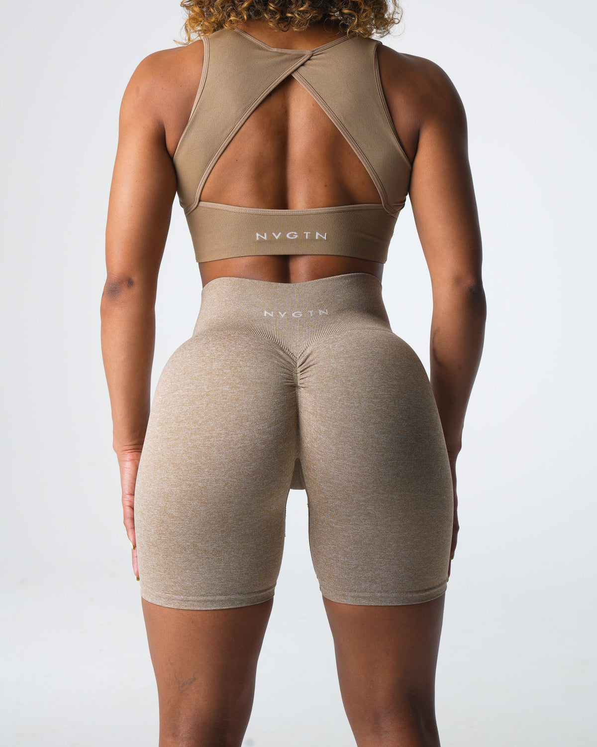Women Beige Scrunch Seamless Shorts | NVGTN