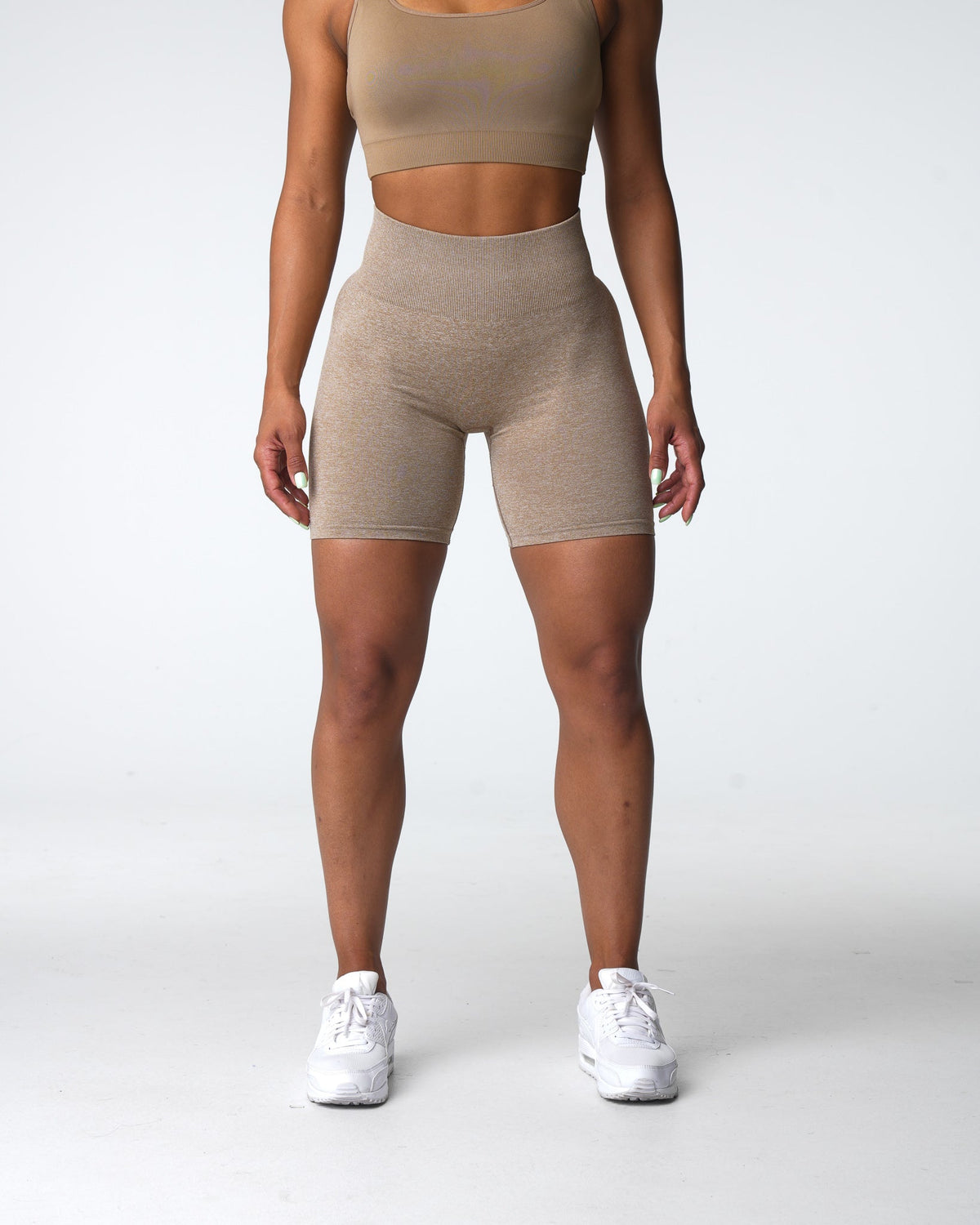 Women Beige Scrunch Seamless Shorts | NVGTN