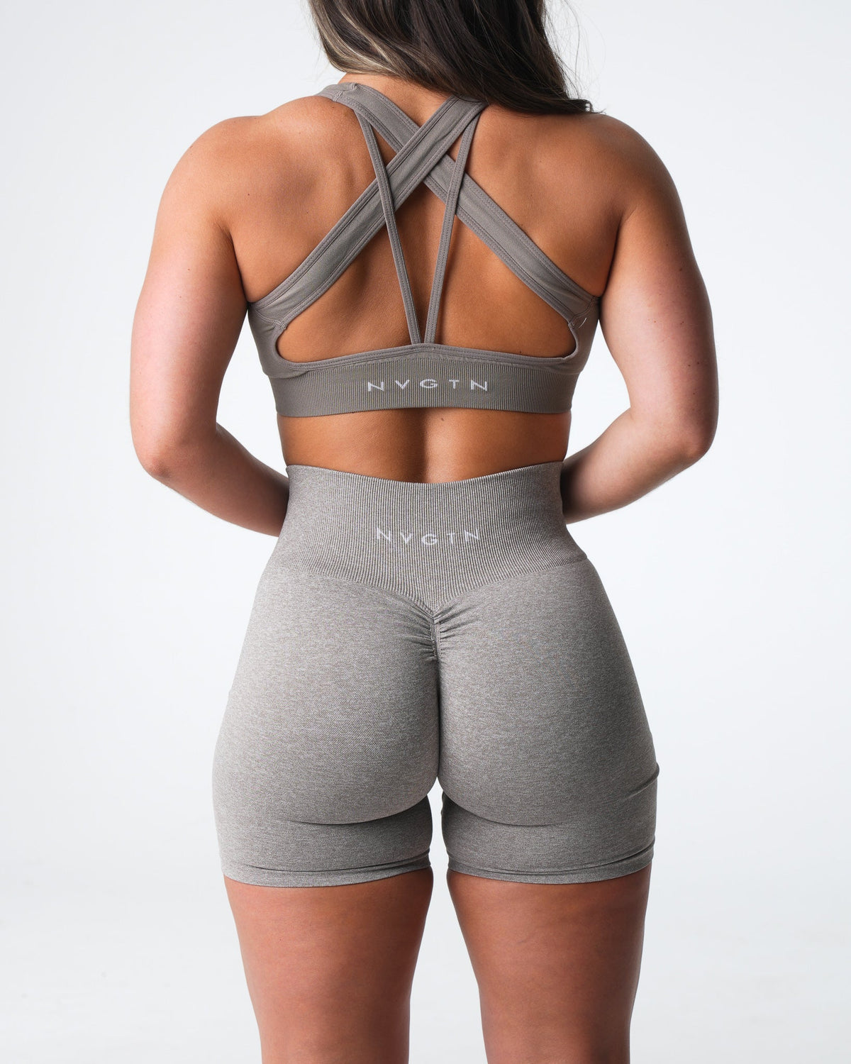 Women Taupe Scrunch Seamless Shorts | NVGTN