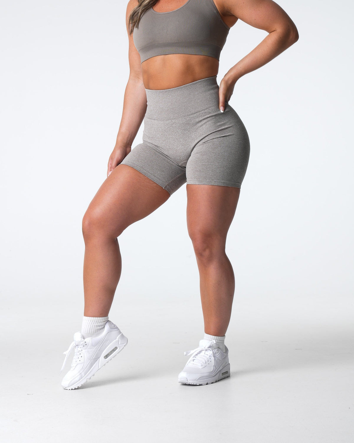 Women Taupe Scrunch Seamless Shorts | NVGTN