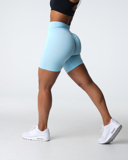 Women Pastel Blue Scrunch Seamless Shorts | NVGTN