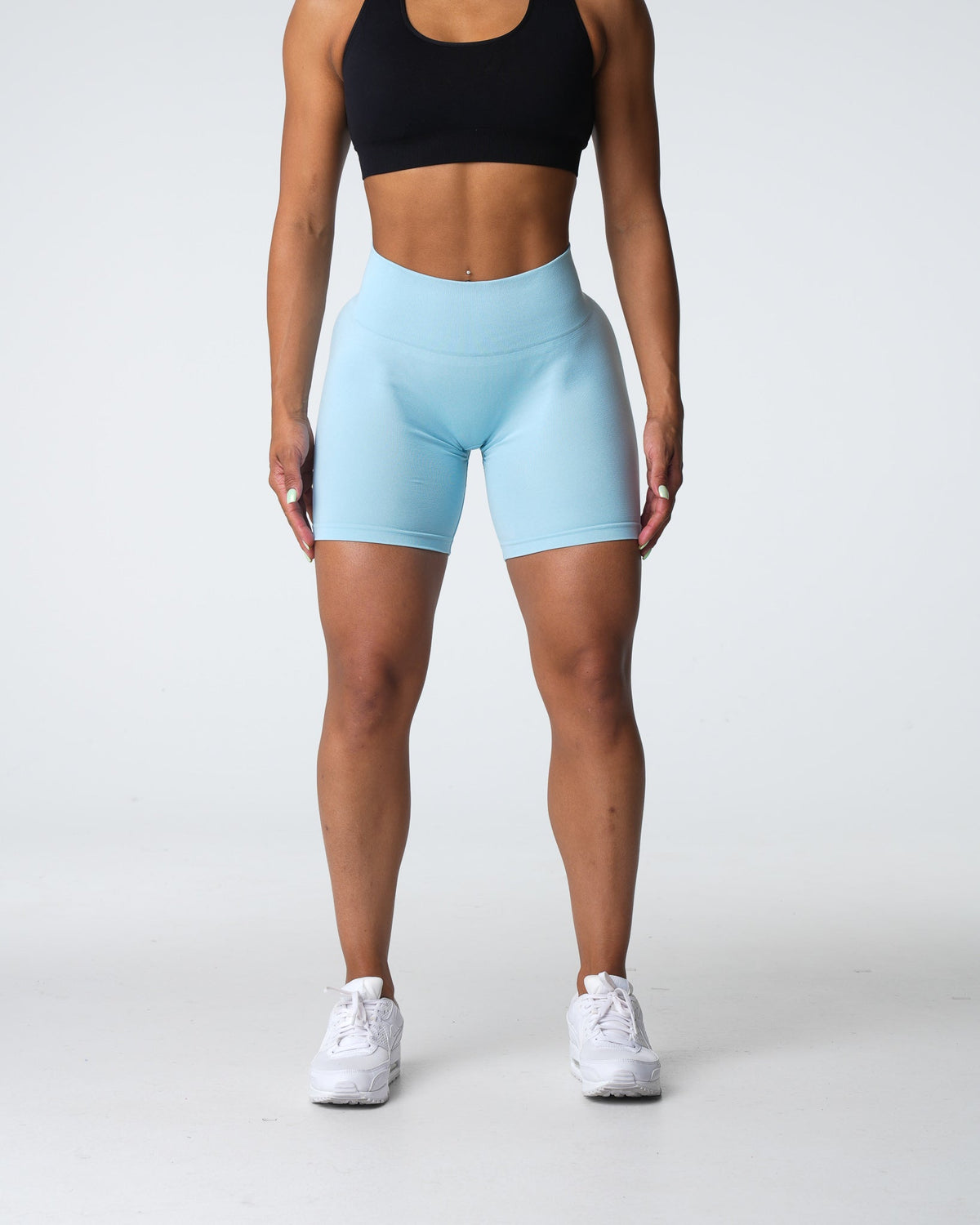 Women Pastel Blue Pro Seamless Shorts | NVGTN