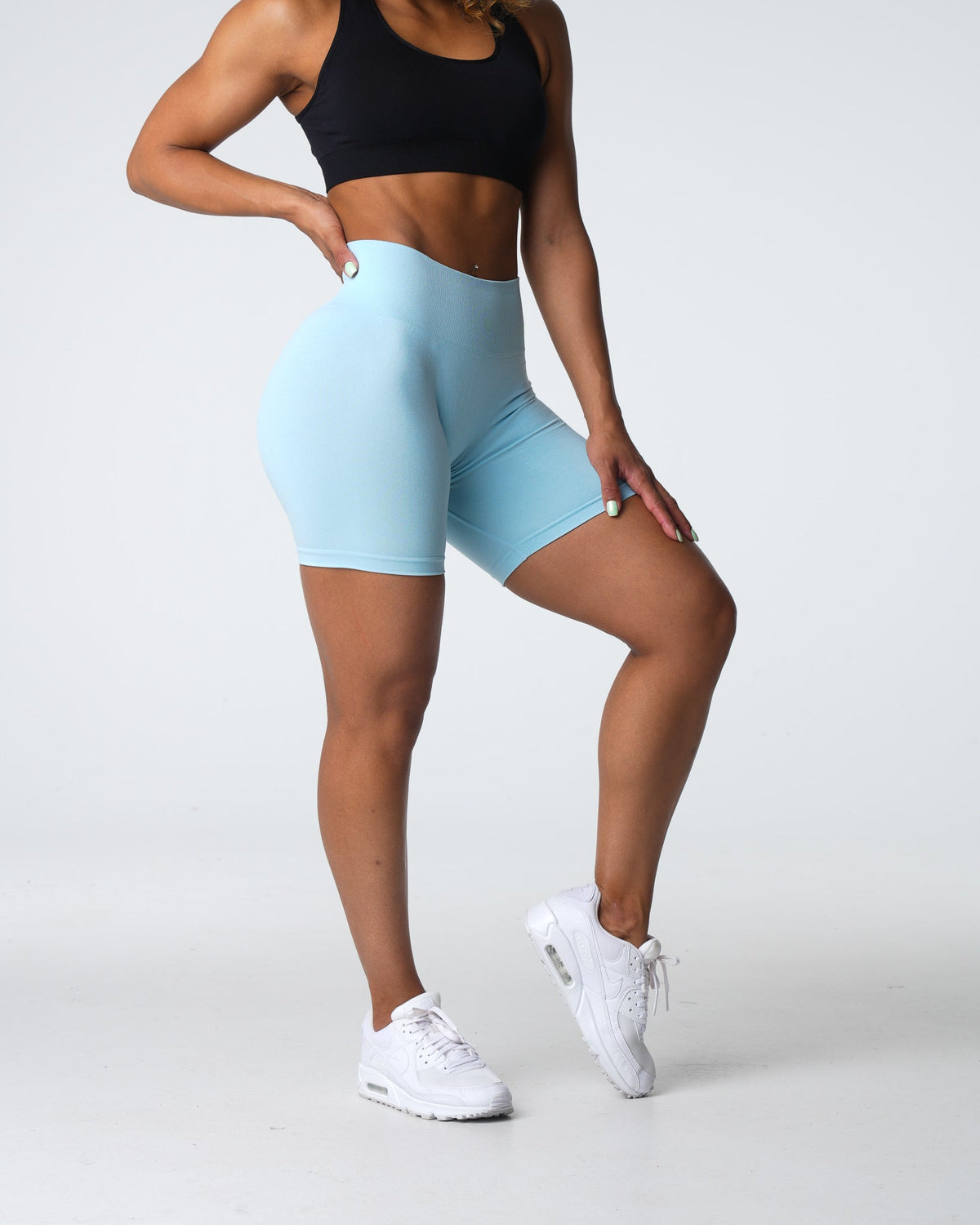 Women Pastel Blue Pro Seamless Shorts | NVGTN