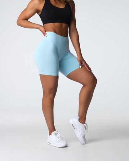 Women Pastel Blue Pro Seamless Shorts | NVGTN