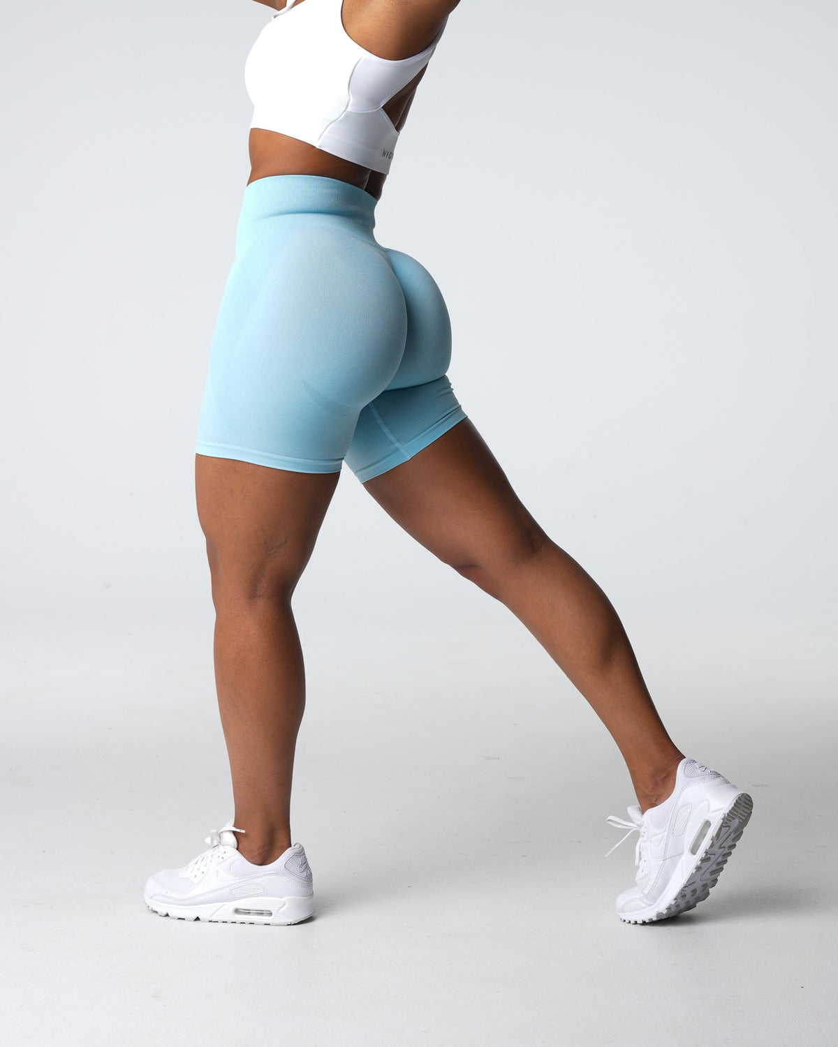 Women Pastel Blue Contour Seamless Shorts | NVGTN