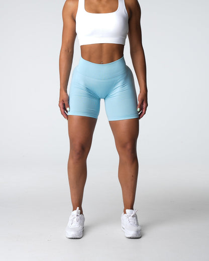 Women Pastel Blue Contour Seamless Shorts | NVGTN