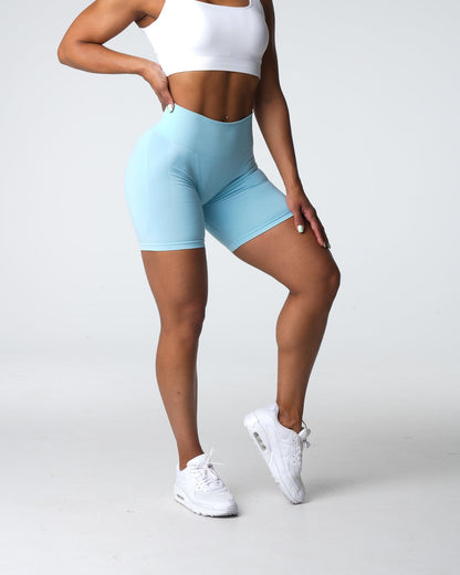 Women Pastel Blue Contour Seamless Shorts | NVGTN
