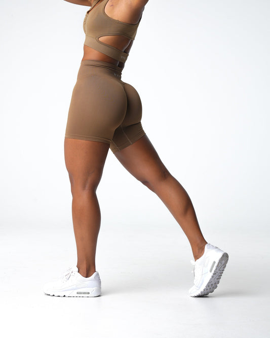 Women Toasted Almond Solid Seamless Shorts | NVGTN