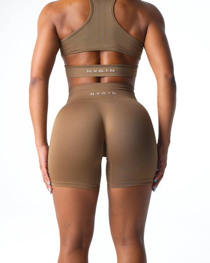 Women Toasted Almond Solid Seamless Shorts | NVGTN