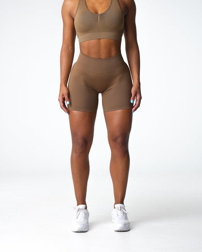 Women Toasted Almond Solid Seamless Shorts | NVGTN