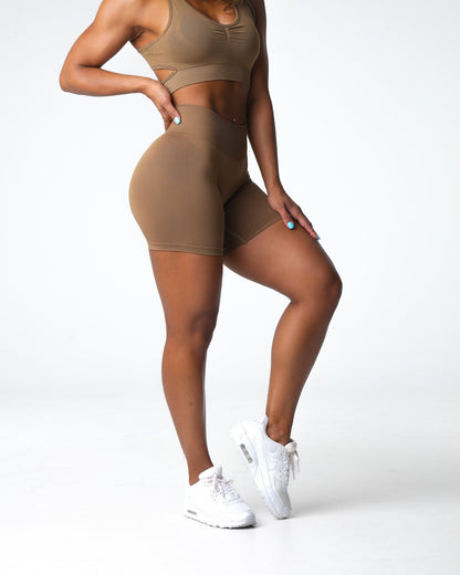 Women Toasted Almond Solid Seamless Shorts | NVGTN