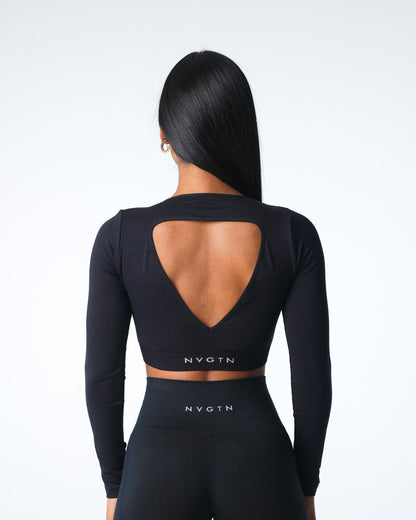 Women Black Journey Long Sleeve Seamless Bra Top | NVGTN