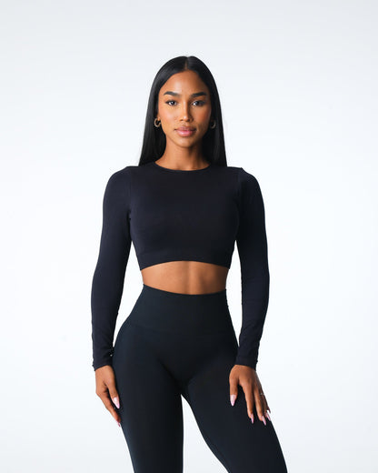 Women Black Journey Long Sleeve Seamless Bra Top | NVGTN