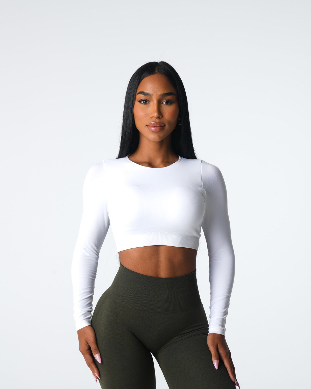 Women White Journey Long Sleeve Seamless Bra Top | NVGTN