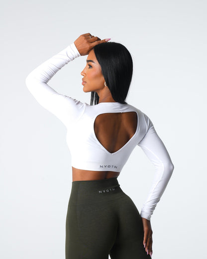 Women White Journey Long Sleeve Seamless Bra Top | NVGTN