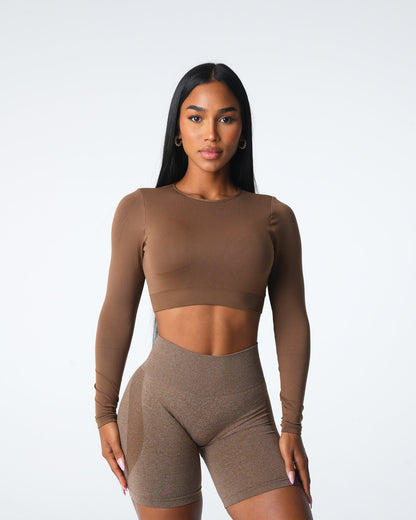 Women Mocha Journey Long Sleeve Seamless Bra Top | NVGTN