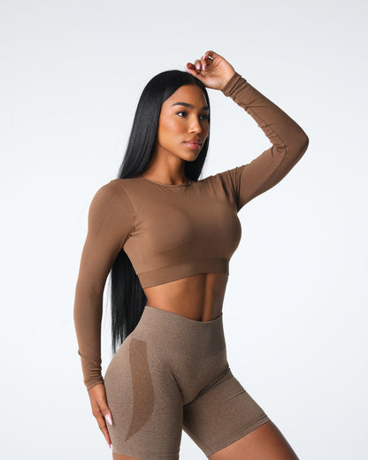Women Mocha Journey Long Sleeve Seamless Bra Top | NVGTN