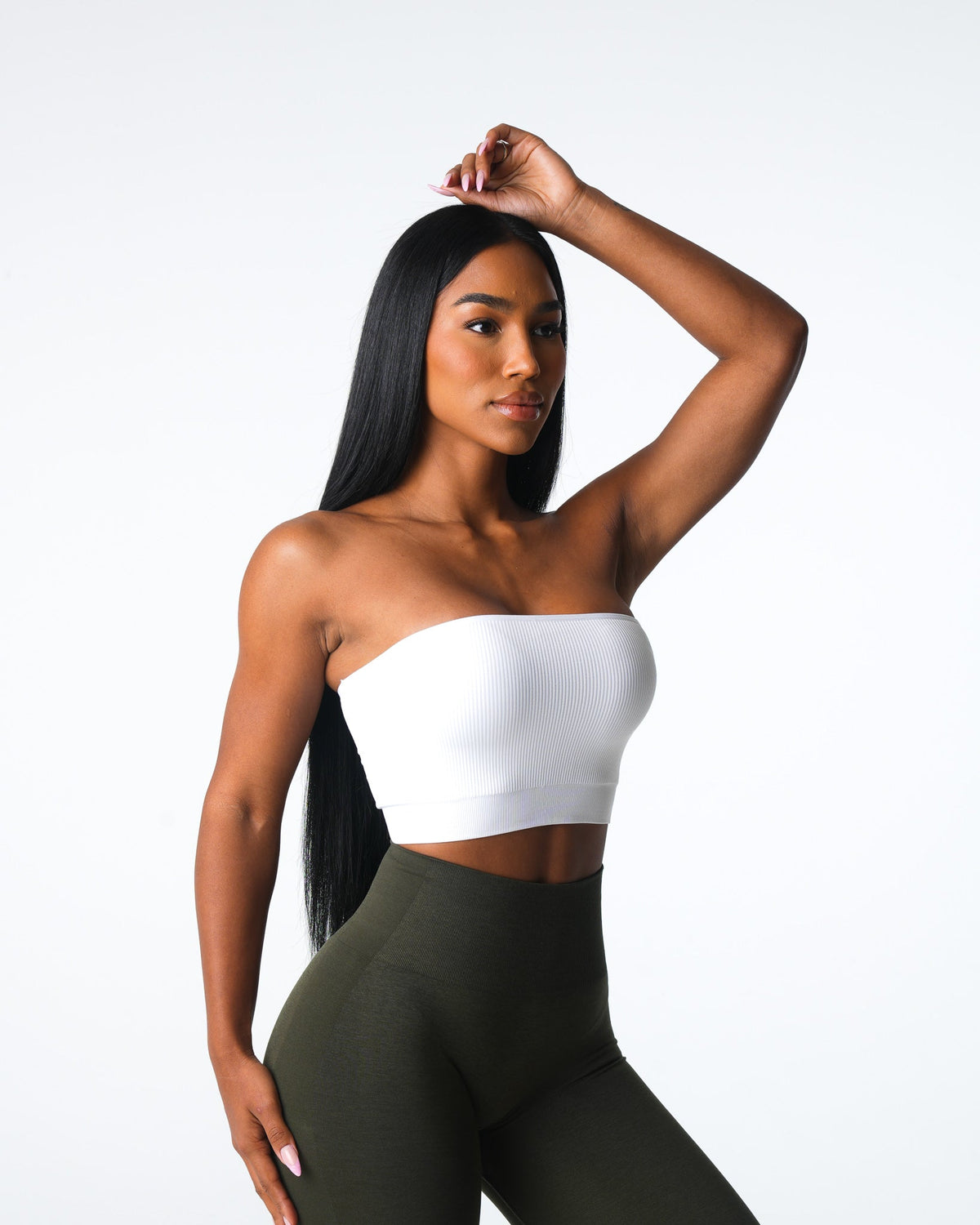 Women White Conquer Ribbed Seamless Bra | NVGTN