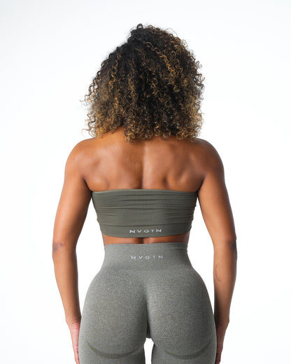Women Khaki Green Conquer Ribbed Seamless Bra | NVGTN