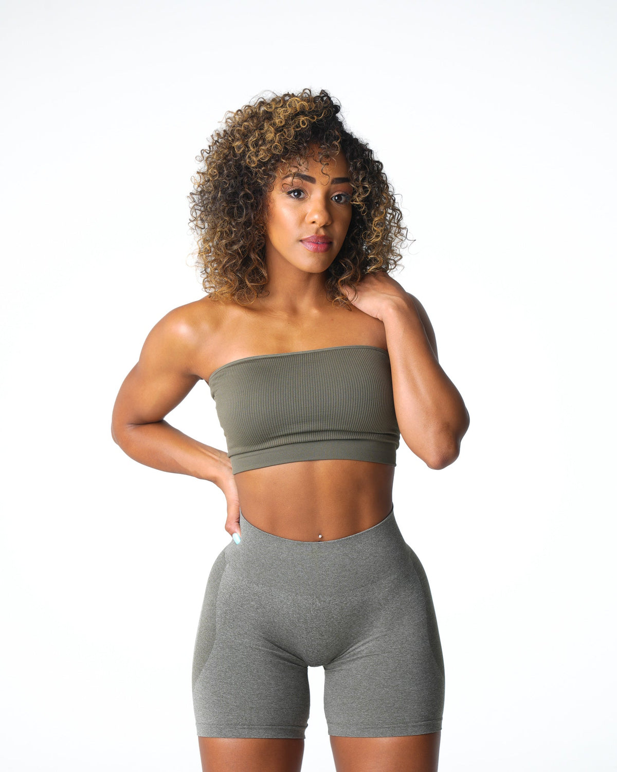 Women Khaki Green Conquer Ribbed Seamless Bra | NVGTN