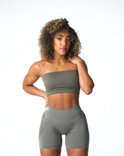 Women Khaki Green Conquer Ribbed Seamless Bra | NVGTN