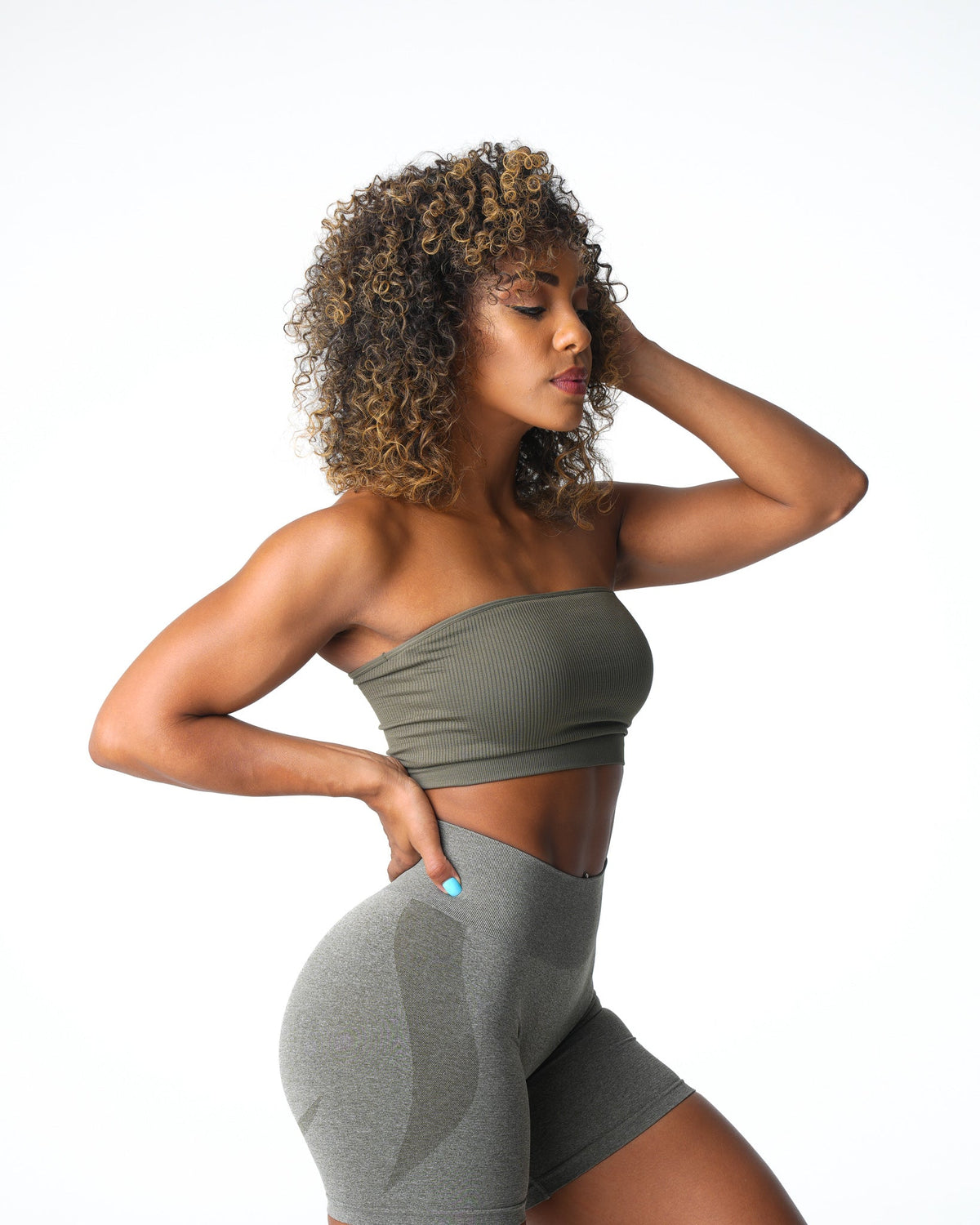 Women Khaki Green Conquer Ribbed Seamless Bra | NVGTN