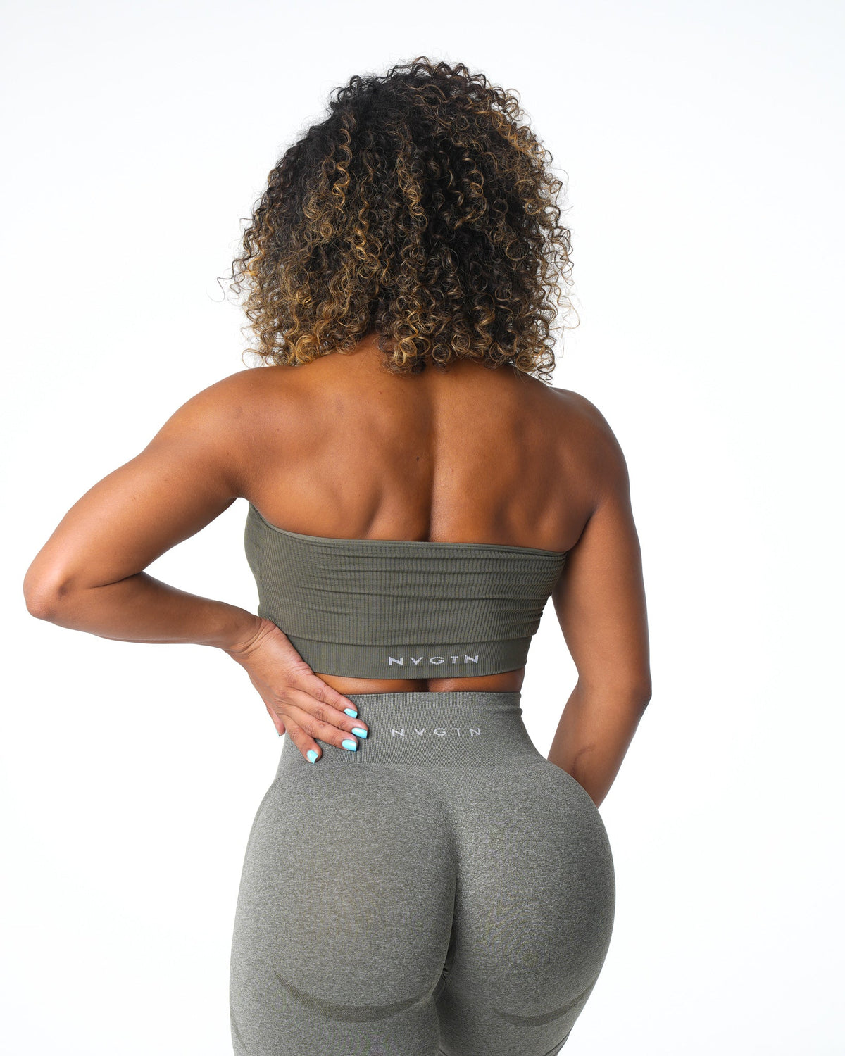Women Khaki Green Conquer Ribbed Seamless Bra | NVGTN