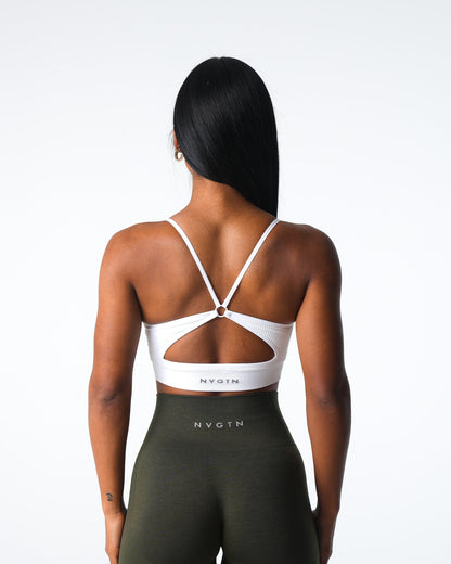 Women White Glimpse Ribbed Seamless Bra | NVGTN
