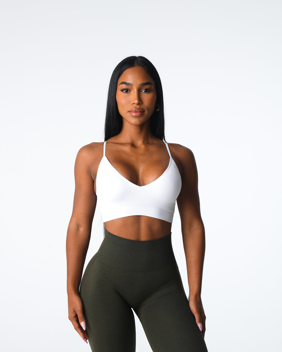 Women White Glimpse Ribbed Seamless Bra | NVGTN