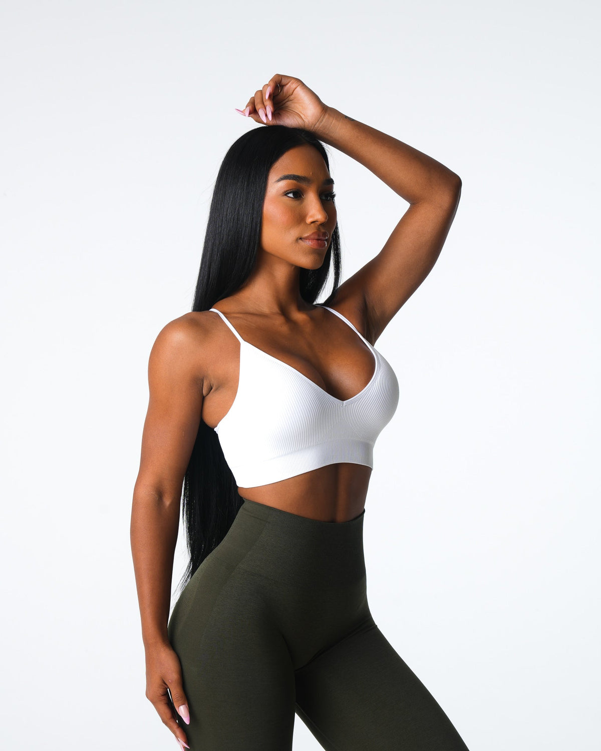 Women White Glimpse Ribbed Seamless Bra | NVGTN