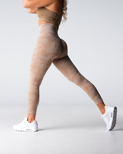 Women Beige Camo Seamless Leggings | NVGTN