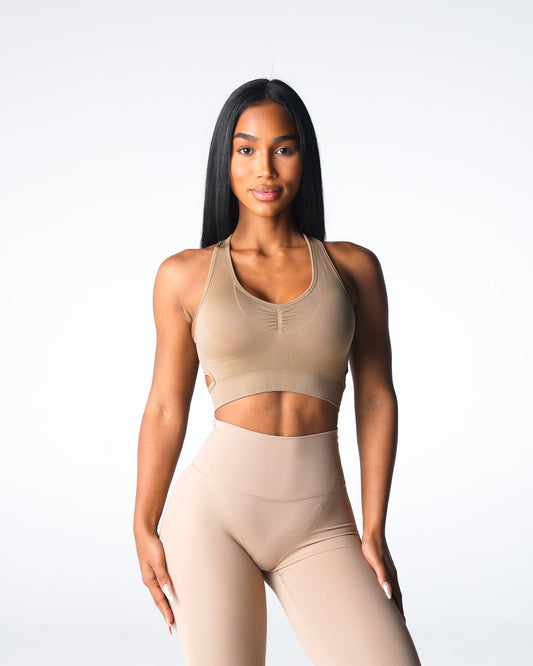 Women Beige Rise Seamless Bra | NVGTN