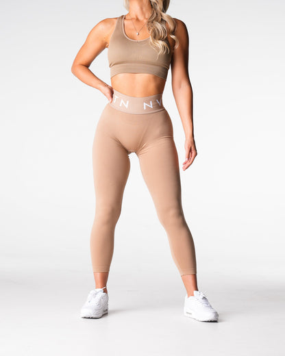 Women Beige Sport Seamless Leggings | NVGTN