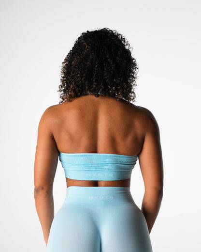 Women Pastel Blue Limitless Ribbed Seamless Halter Bra | NVGTN