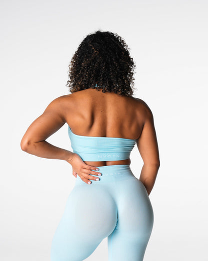 Women Pastel Blue Limitless Ribbed Seamless Halter Bra | NVGTN