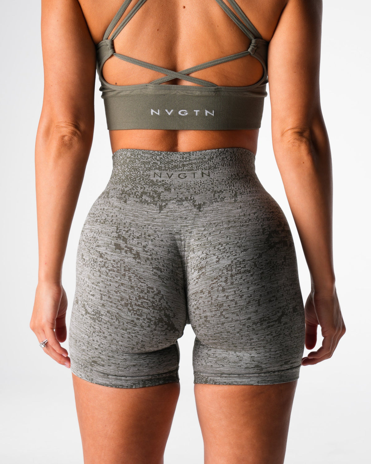 Women Khaki Green Digital Seamless Shorts | NVGTN