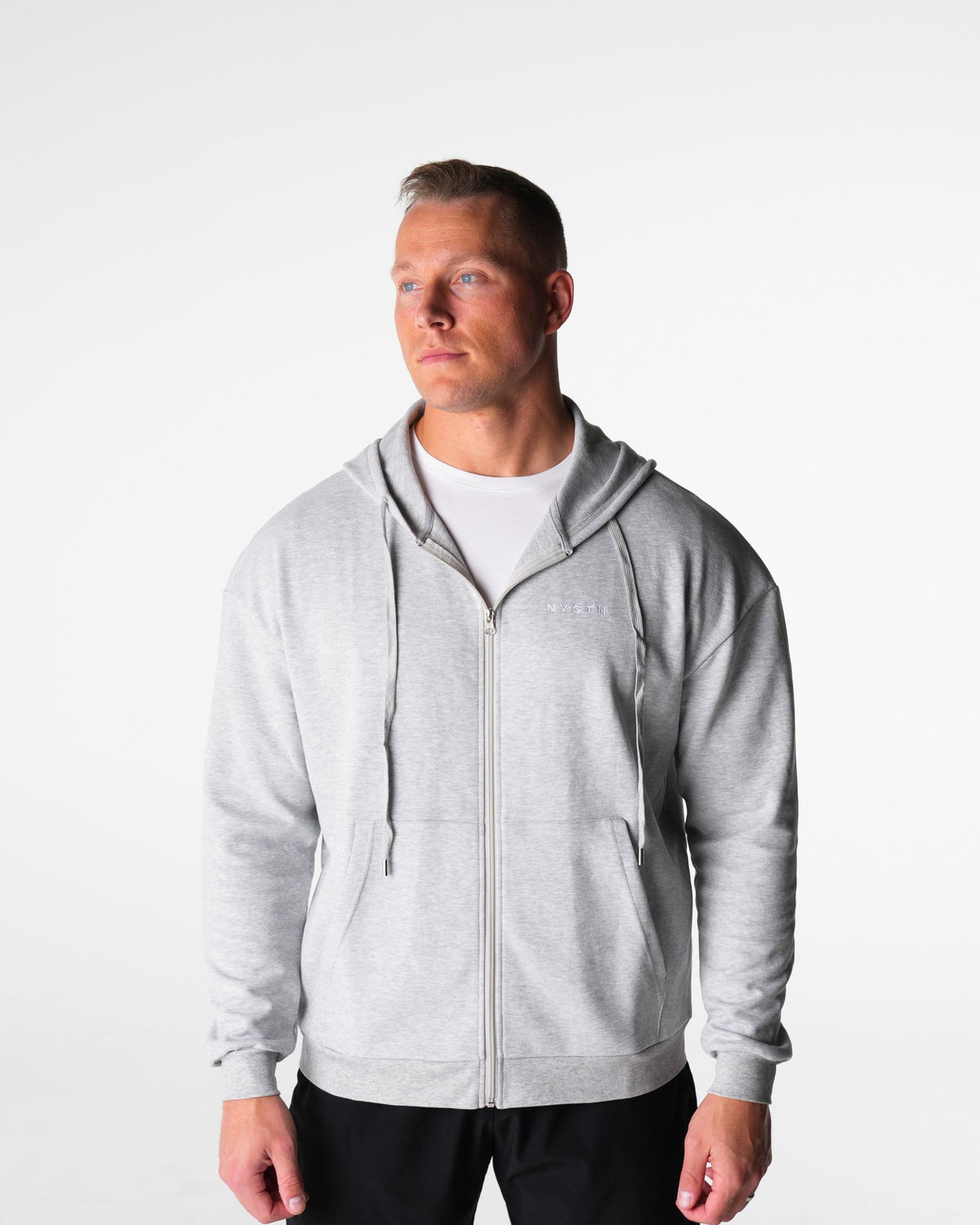 Men Light Grey Elite Full Zip Hoodie | NVGTN
