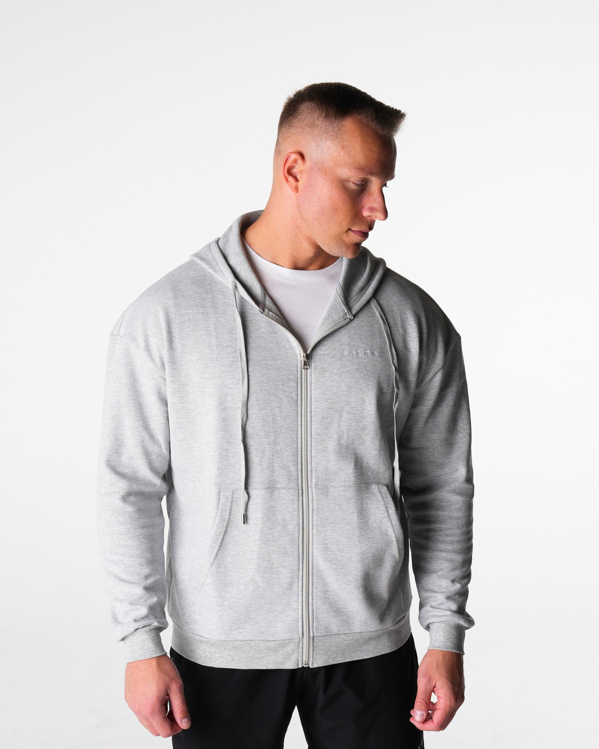 Men Light Grey Elite Full Zip Hoodie | NVGTN