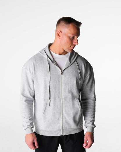 Men Light Grey Elite Full Zip Hoodie | NVGTN