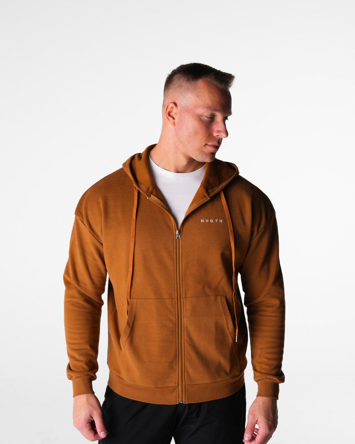 Men Copper Brown Elite Full Zip Hoodie | NVGTN