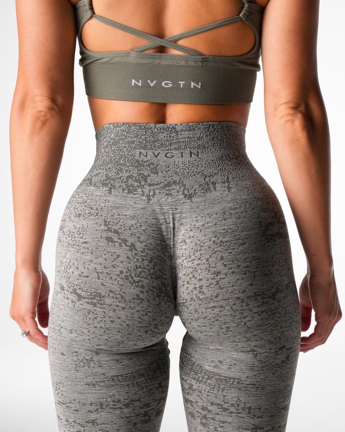Women Khaki Green Digital Seamless Leggings | NVGTN