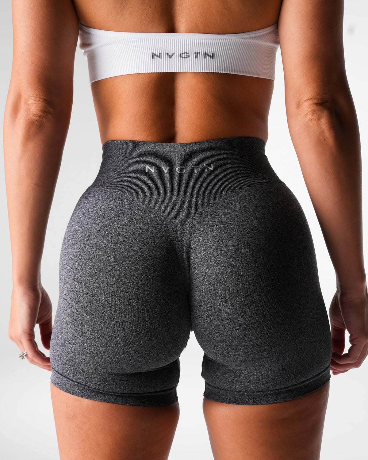 Women Black Speckled Mid Rise Pro Seamless Shorts | NVGTN