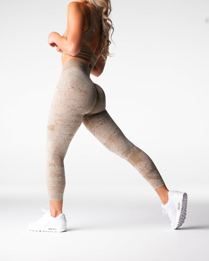 Women Beige Digital Seamless Leggings | NVGTN