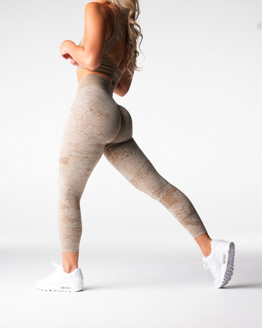 Women Beige Digital Seamless Leggings | NVGTN