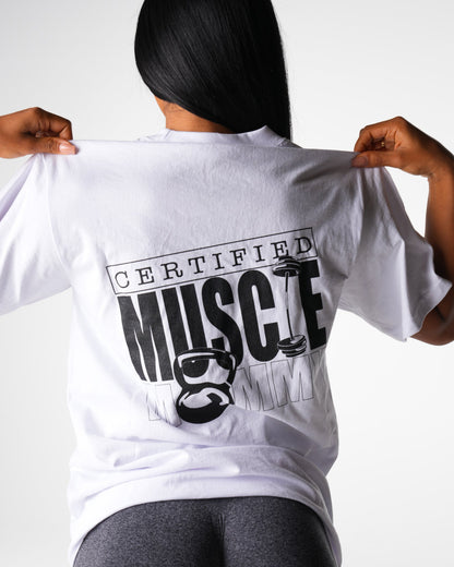 Women White Muscle Mommy Graphic Tee | NVGTN