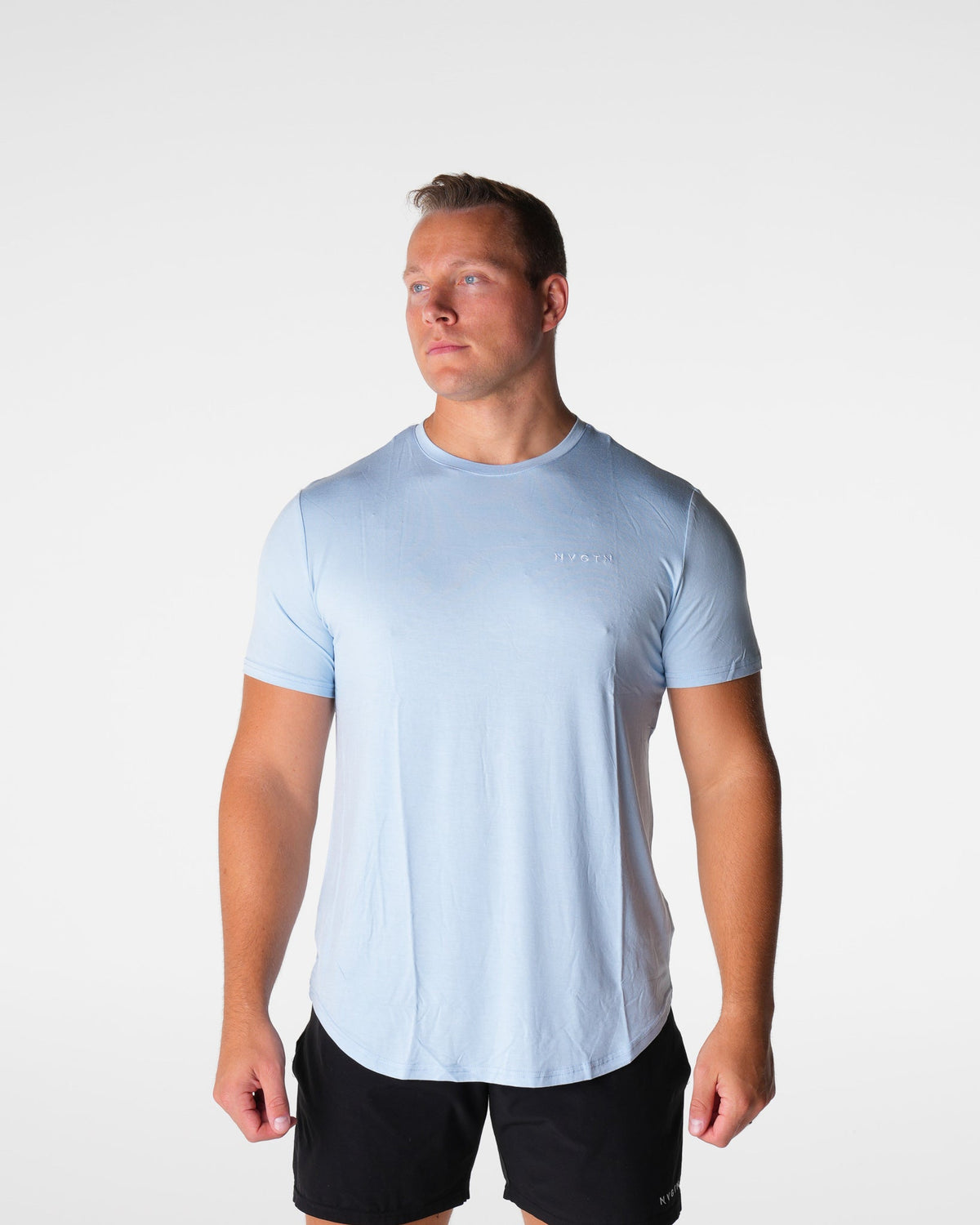Men Sky Blue Tech Fitted Tee | NVGTN