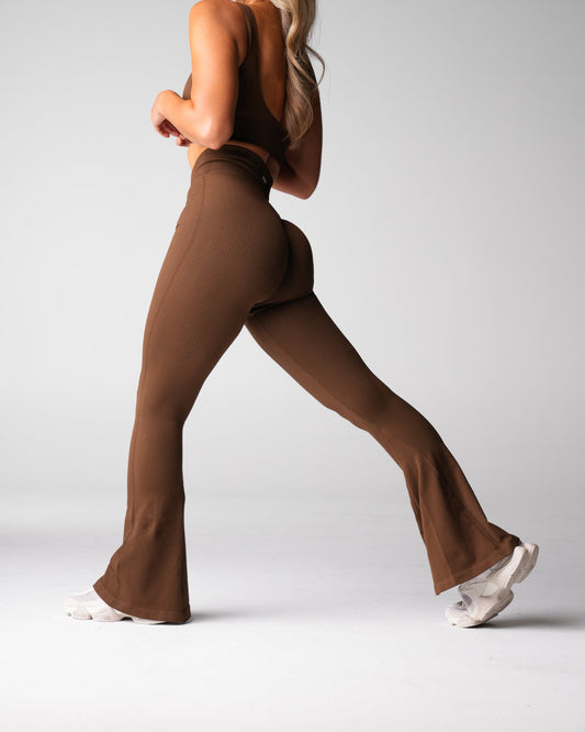 Women Hazelnut Harmony Ribbed Seamless Flare Leggings | NVGTN
