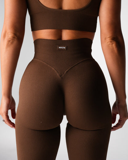 Women Hazelnut Harmony Ribbed Seamless Flare Leggings | NVGTN
