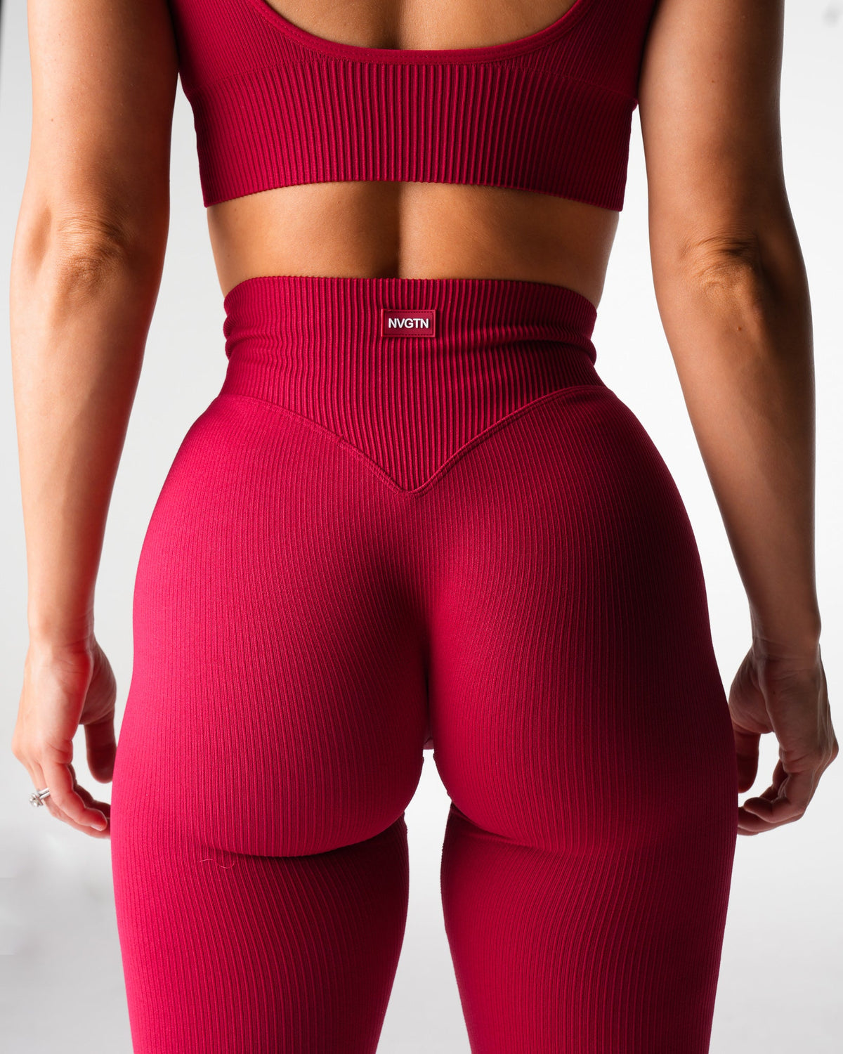 Women Ruby Red Harmony Ribbed Seamless Flare Leggings | NVGTN